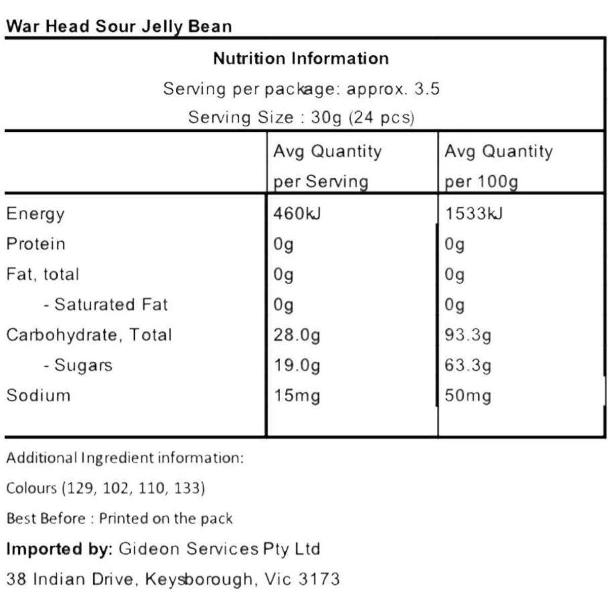 Warheads Sour Jelly Bean Theater Box 113g (4 oz) 2PK Woolworths