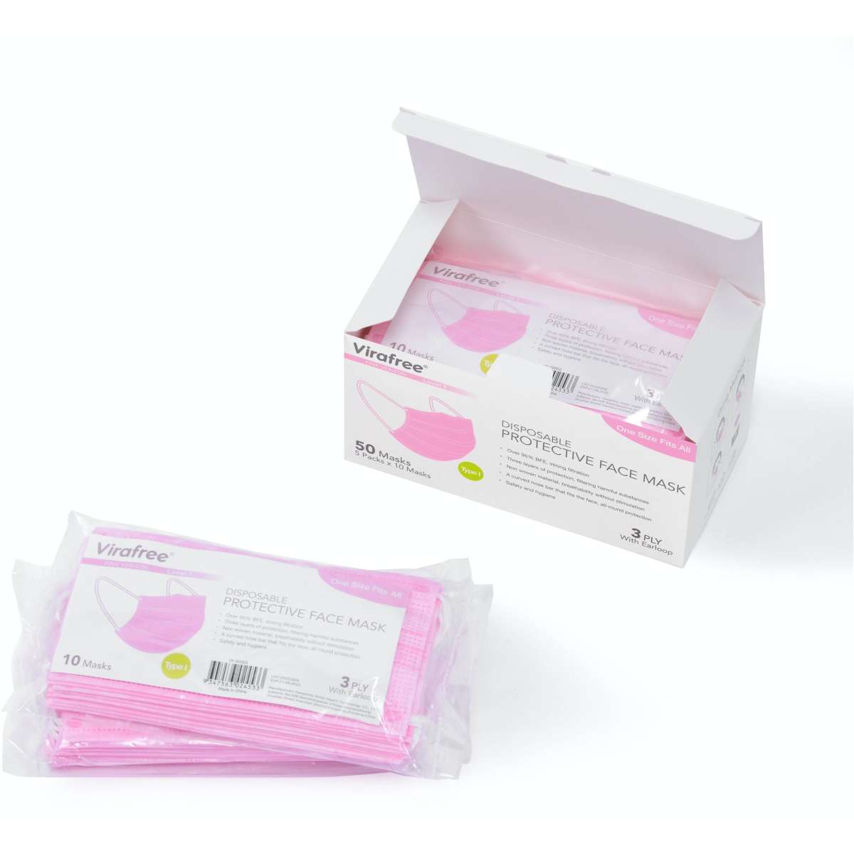 Virafree Disposable Protective Face Mask Pink 50pcs Woolworths