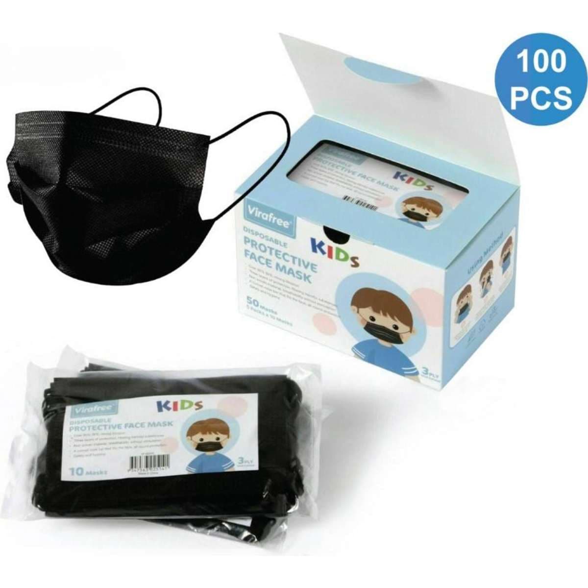 Disposable Face Mask Kids Black 100pcs (2 boxes) Woolworths