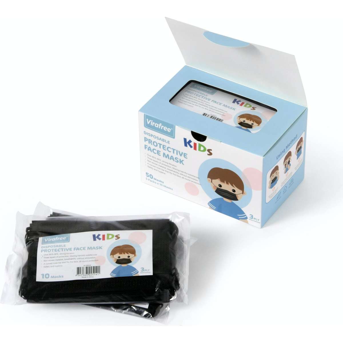 Disposable Face Mask Kids Black 100pcs (2 boxes) Woolworths