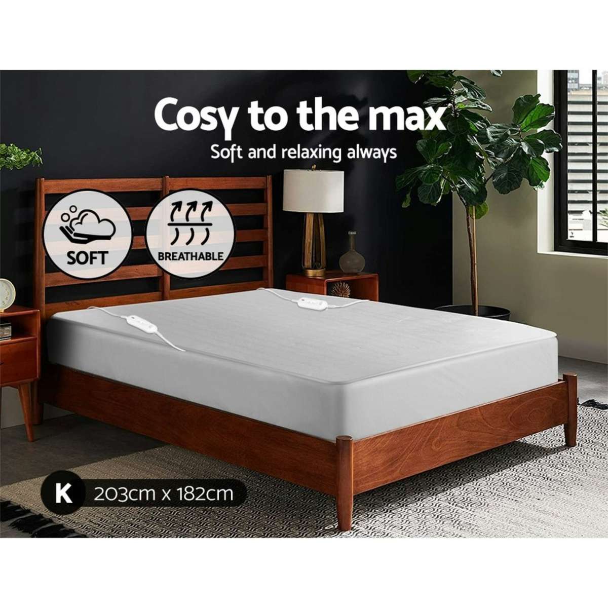 Giselle Heated Electric Blanket King Fitted Polyester Underlay Washable