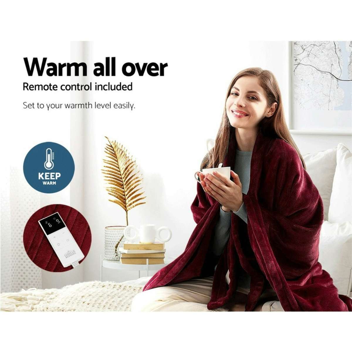 Giselle Electric Throw Rug Heated Blanket Fleece Red Woolworths