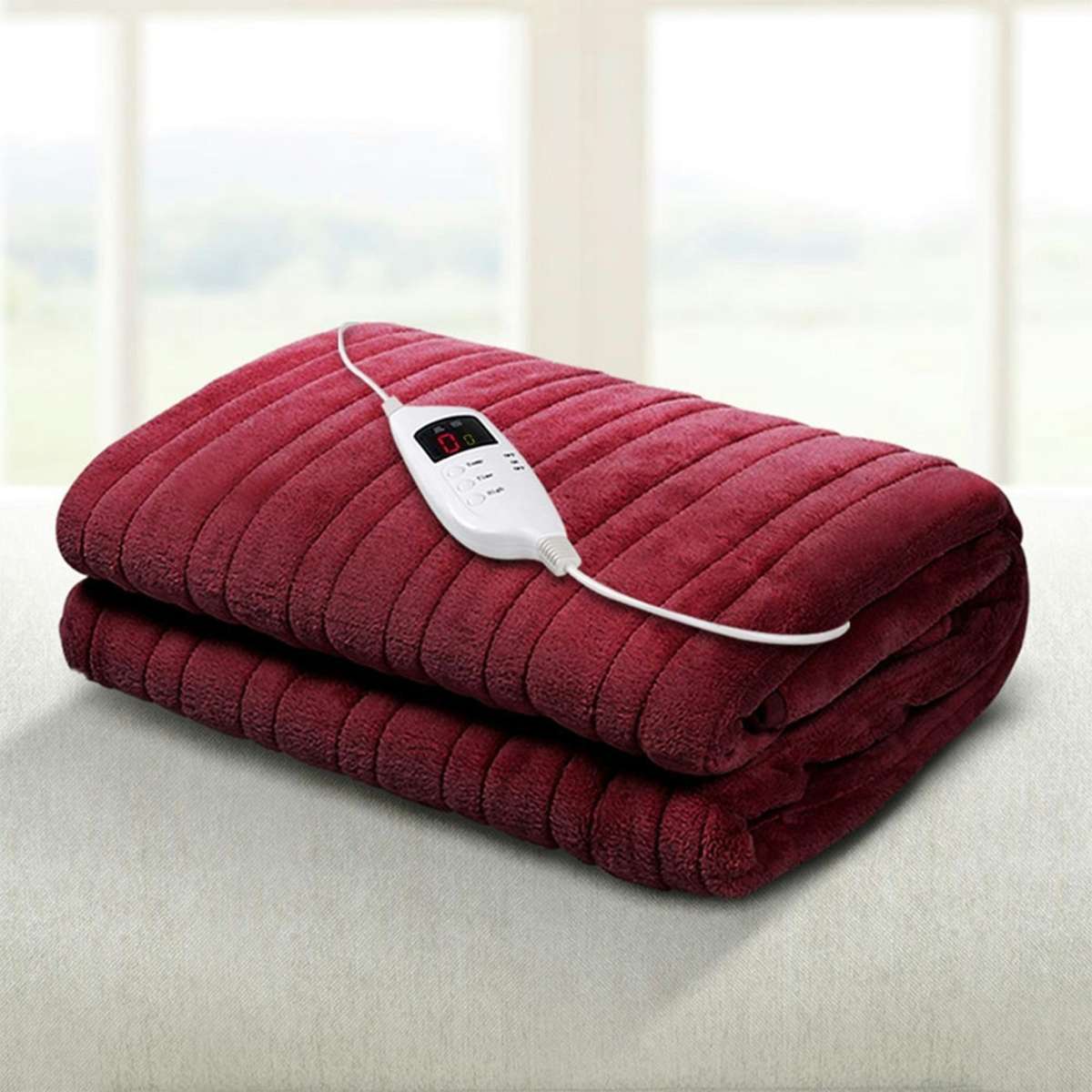 Giselle Electric Throw Rug Heated Blanket Fleece Red Woolworths