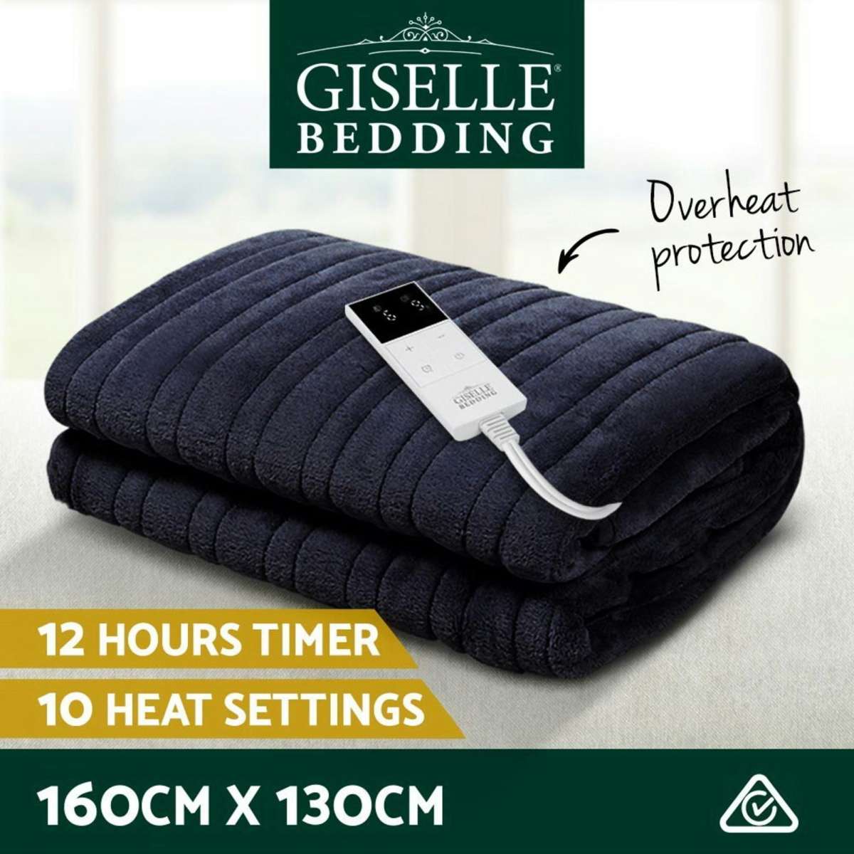 Giselle Electric Throw Rug Heated Blanket Fleece Charcoal | Woolworths