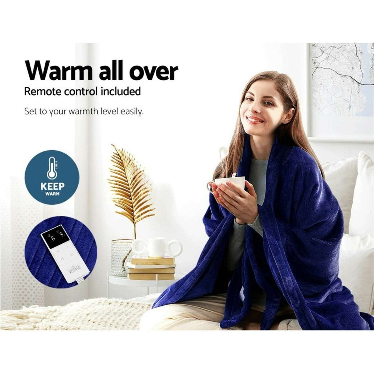 Giselle Electric Throw Rug Heated Blanket Fleece Blue | Woolworths