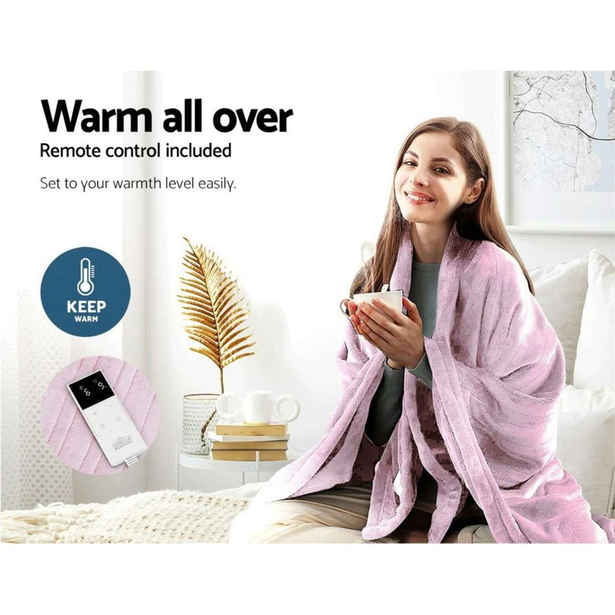 Giselle Electric Throw Rug Heated Blanket Fleece Pink Woolworths