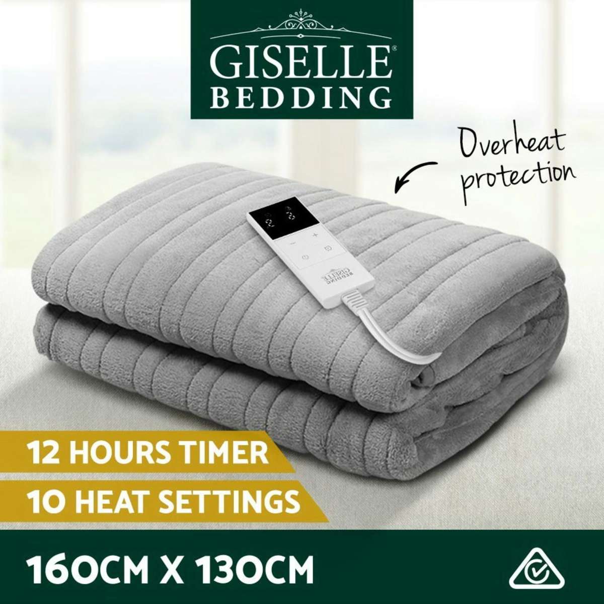 Giselle Electric Throw Rug Heated Blanket Fleece Grey Woolworths