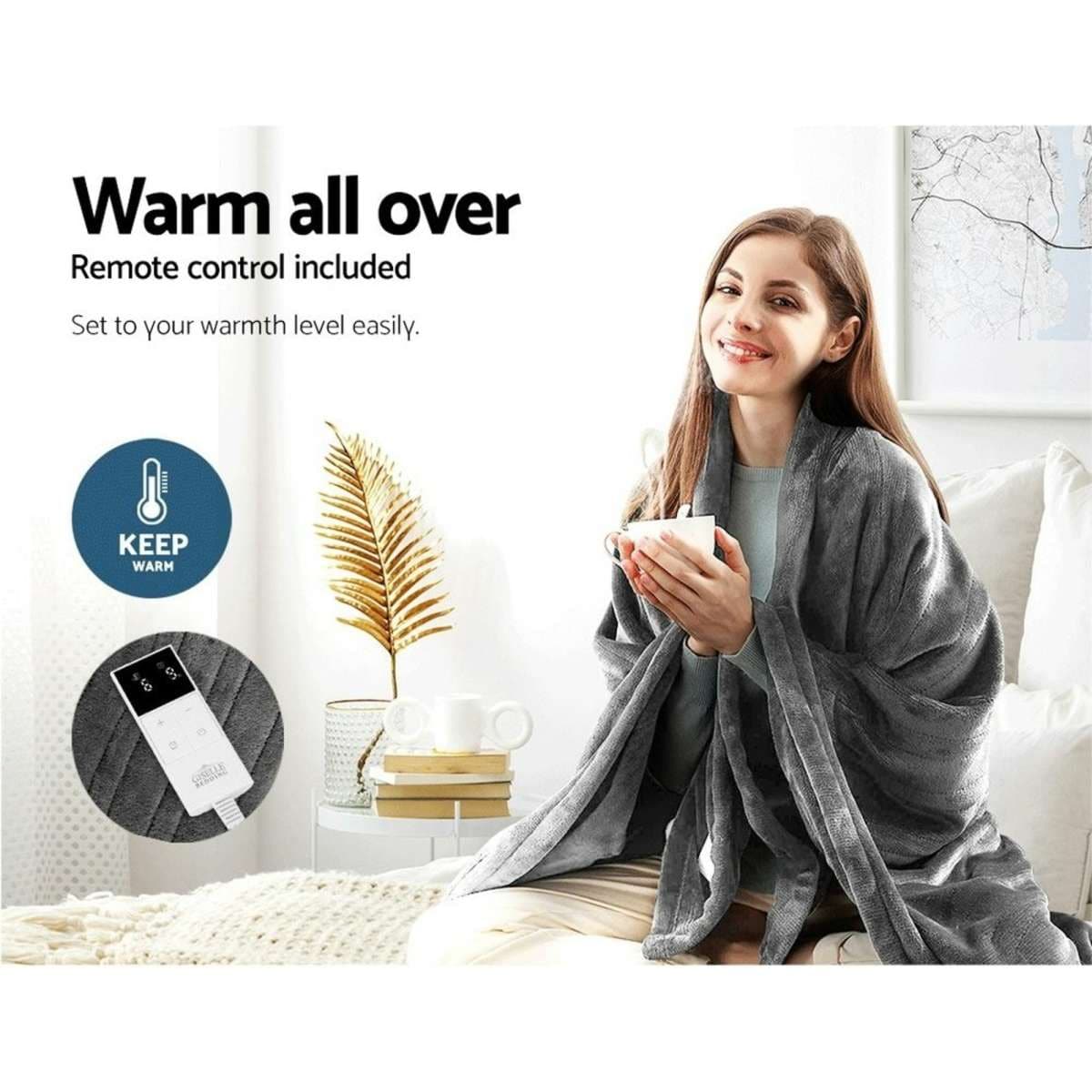 Giselle Electric Throw Rug Heated Blanket Fleece Grey Woolworths