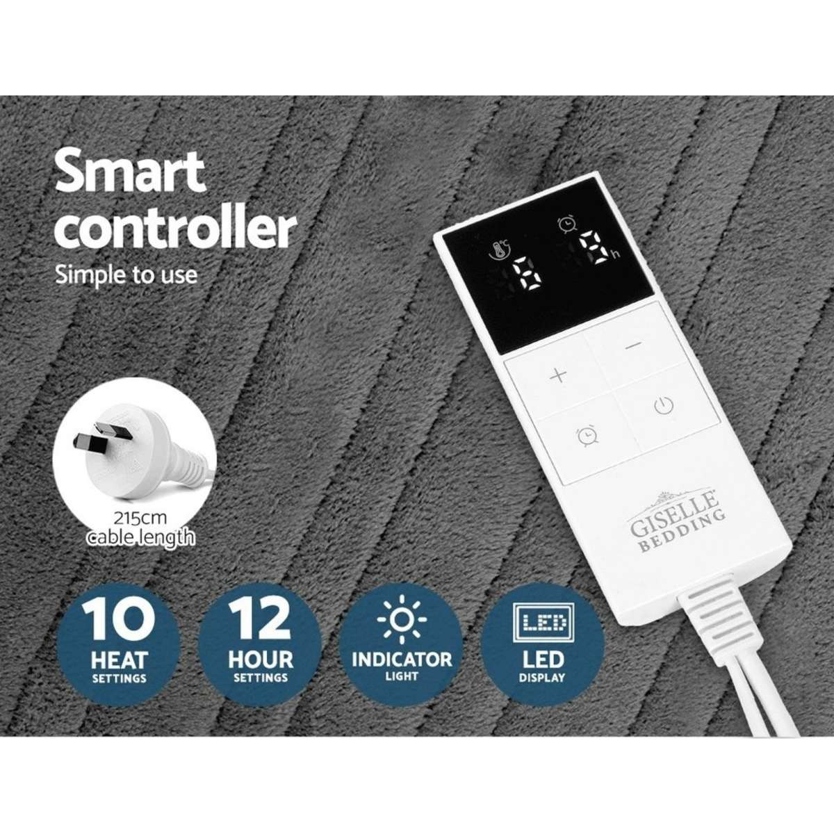 Giselle Electric Throw Rug Heated Blanket Fleece Grey Woolworths