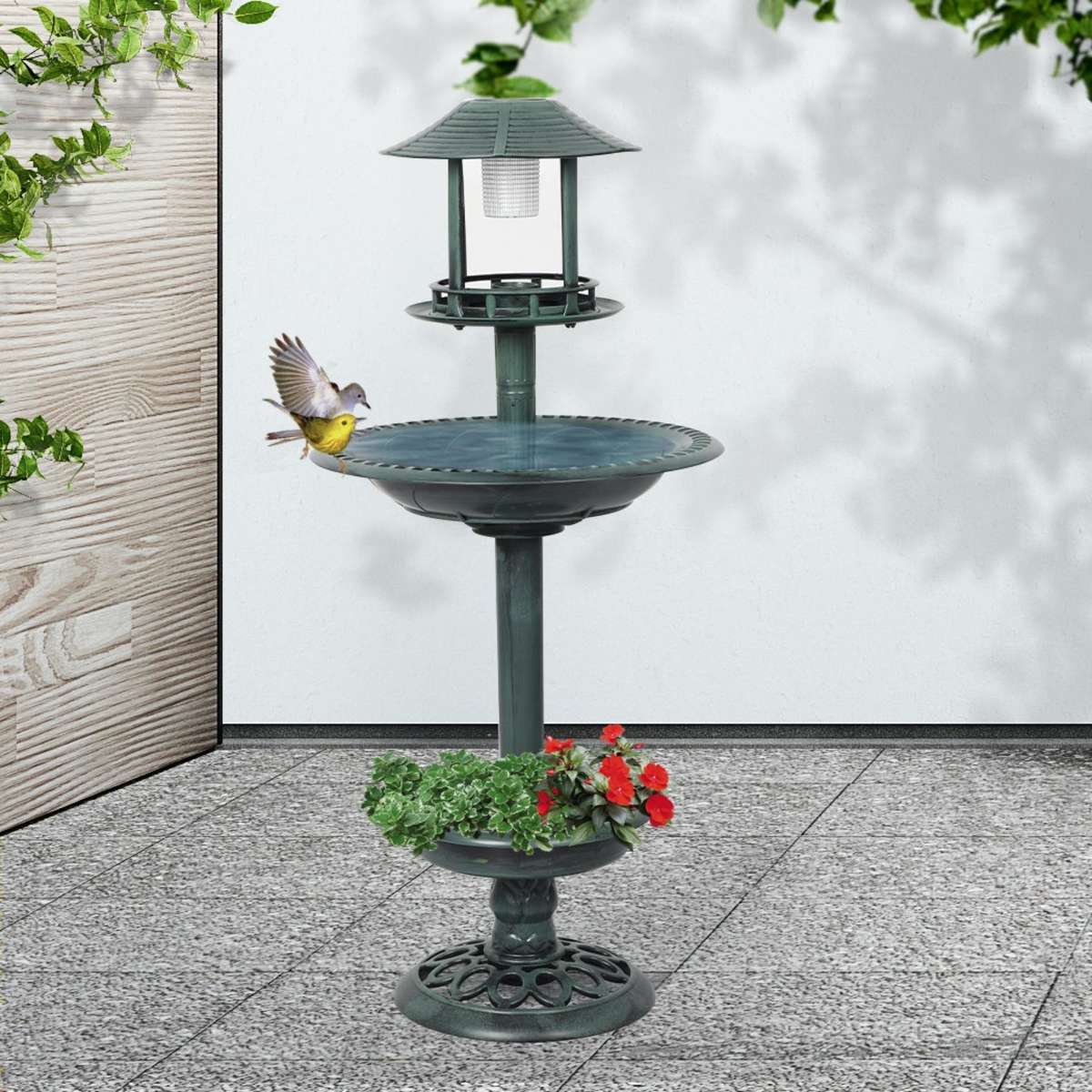 PaWz Bird Bath Feeder Feeding Food Station Solar Light Outdoor Garden ...