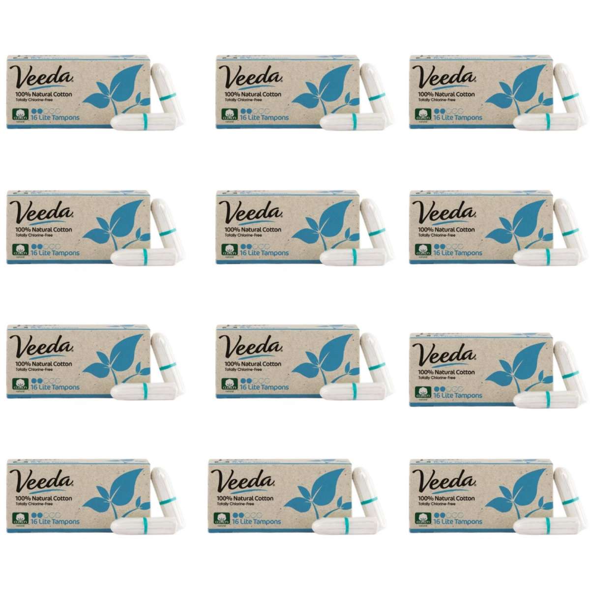 Veeda 100 Natural Cotton Mini Tampons 12 Packs x 16 Tampons Woolworths