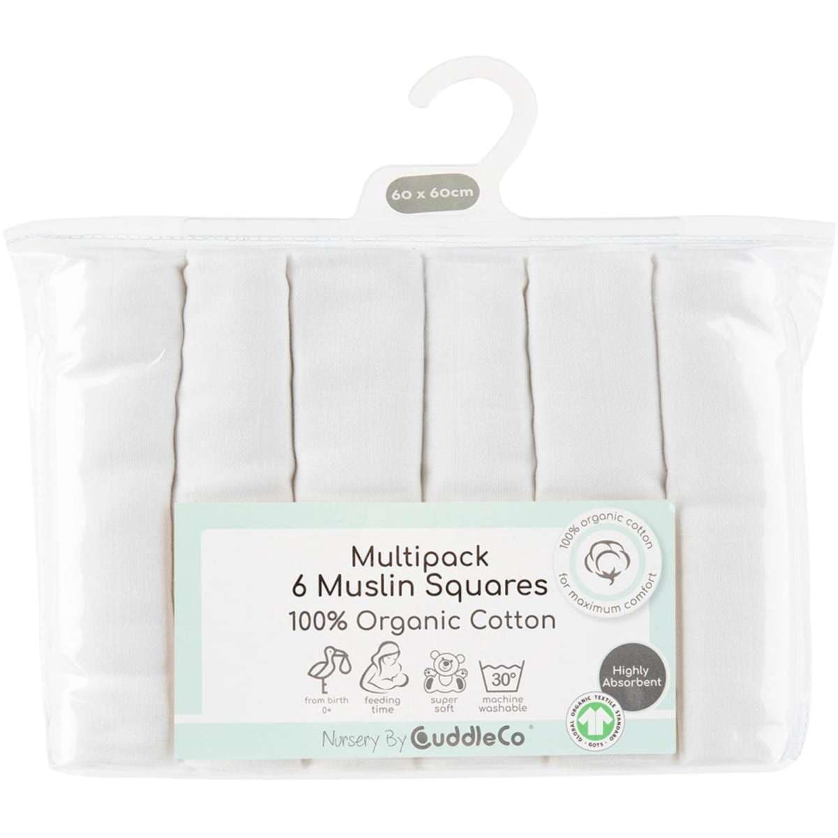 Cuddleco Organic Cotton Muslins Squares White 60cm 6pc Woolworths