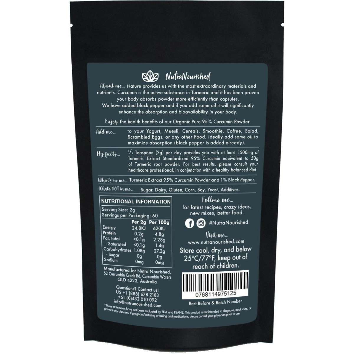 Nutra Nourished Organic Turmeric Pure Extract 95 Curcumin Powder with