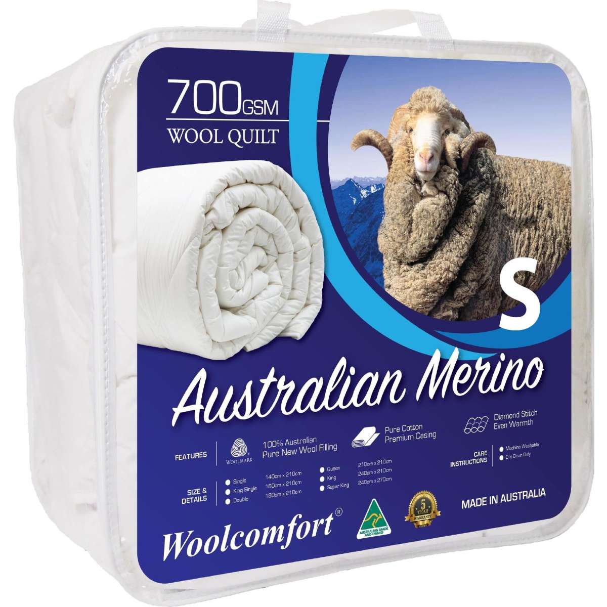 Aus Made Merino Wool Quilt 700GSM 140x210cm Single Size