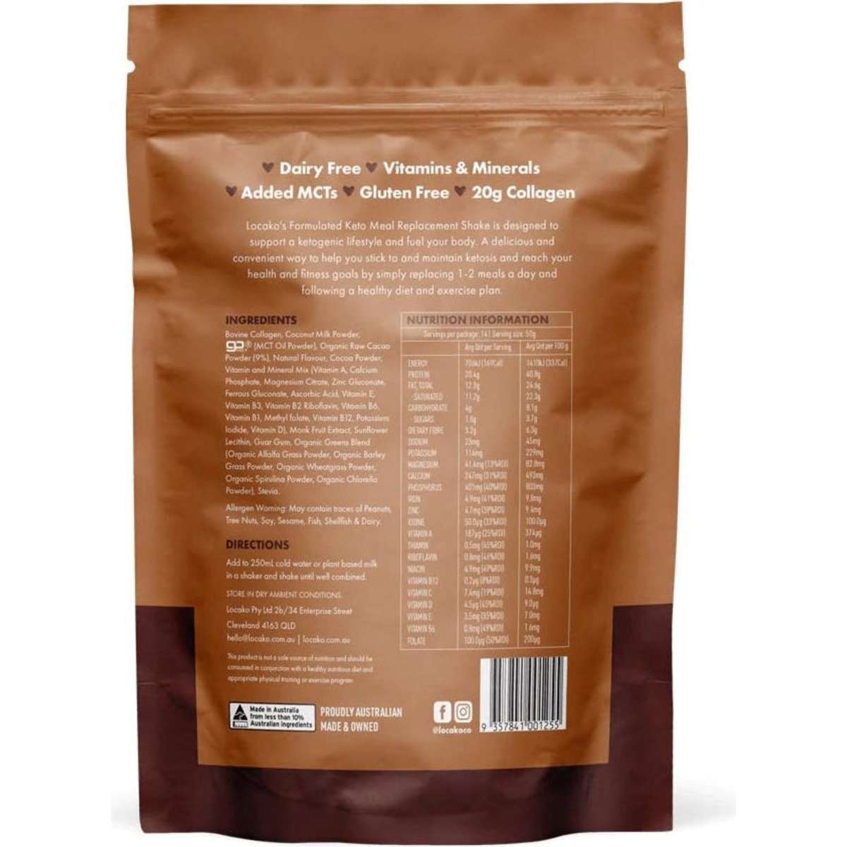 Locako Keto Meal Formulated Replacement Shake Chocolate Thickshake