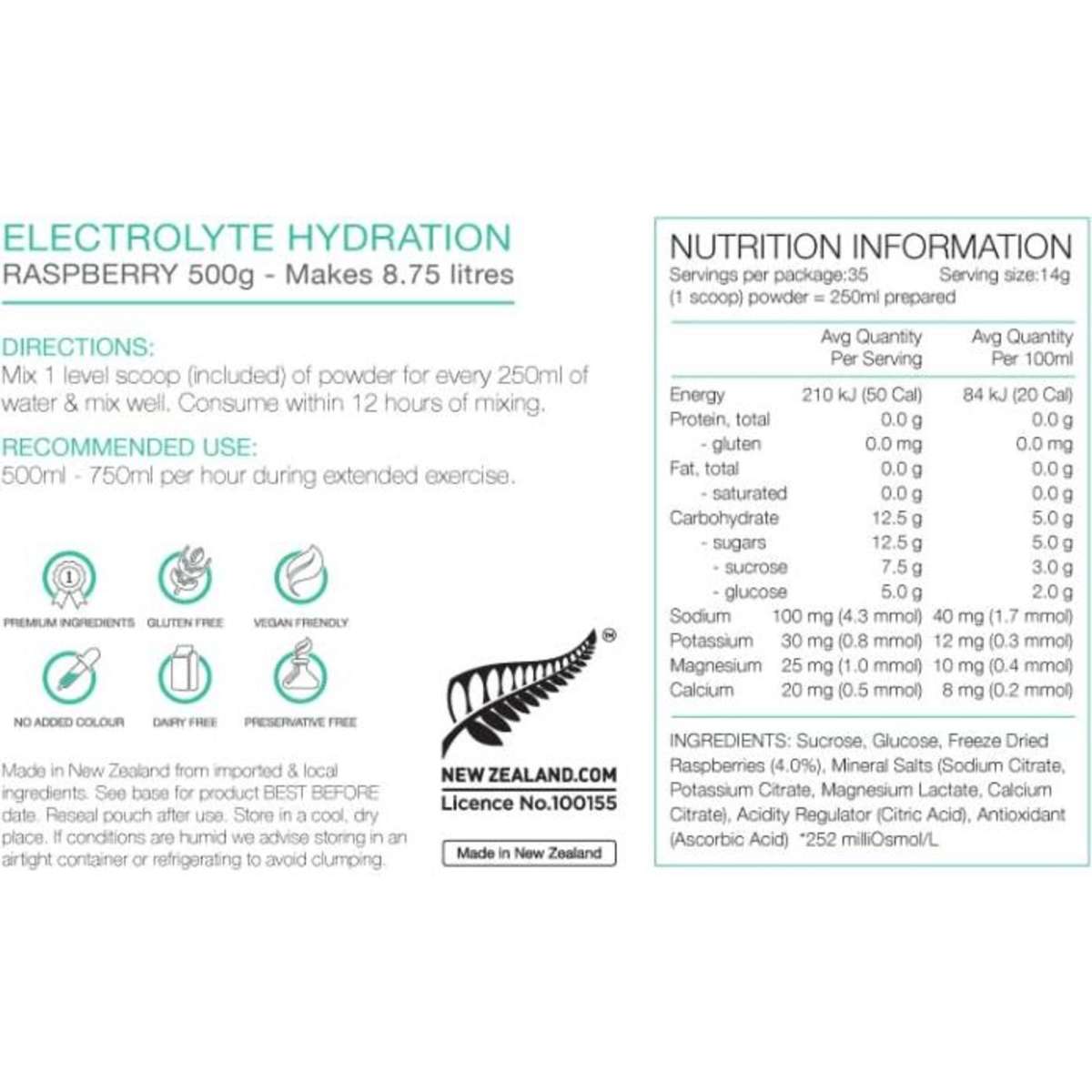 Pure Sports Nutrition Electrolyte Hydration Raspberry 500g Woolworths