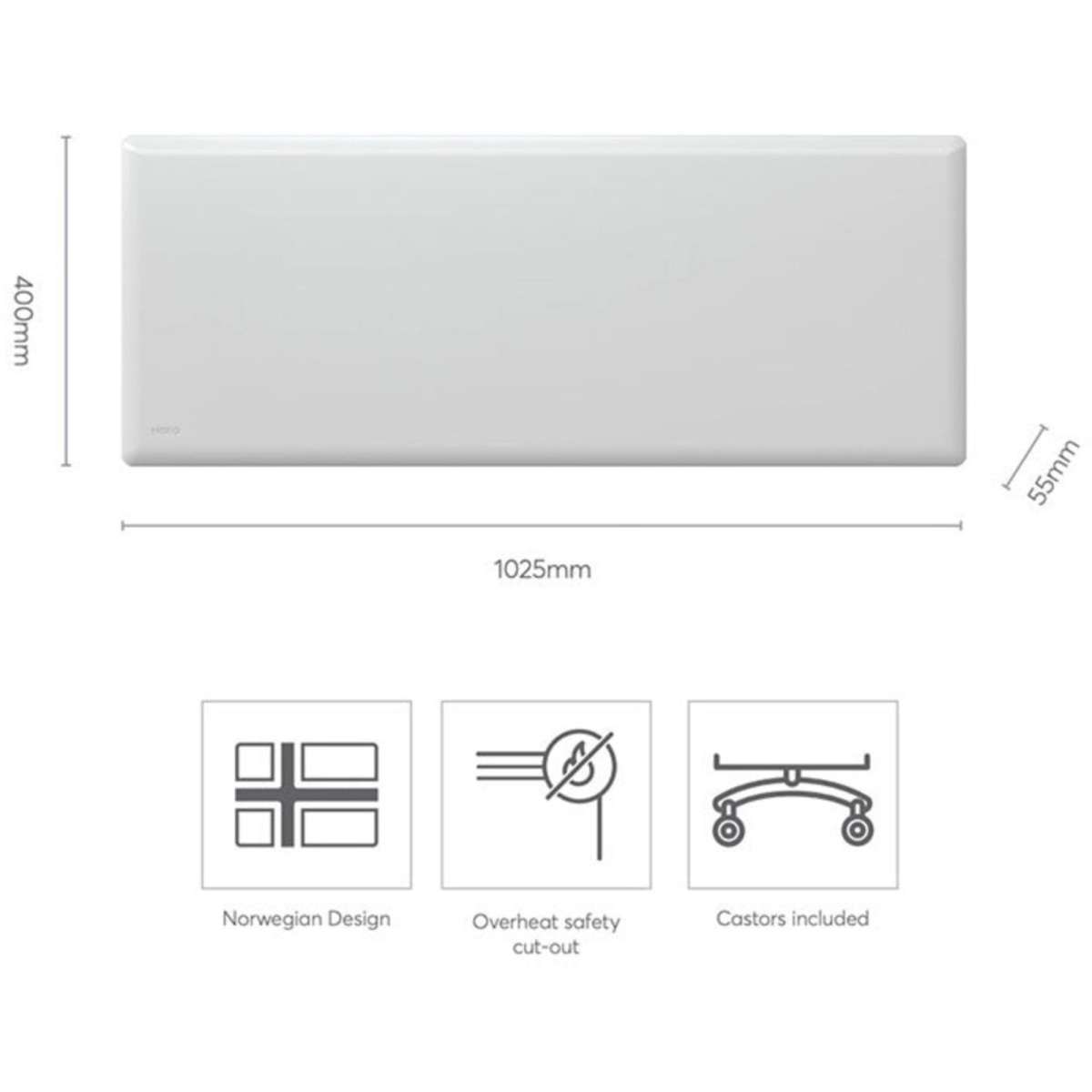 Nobo Slimline Panel Heater w/Castors & Thermostat White 1500W