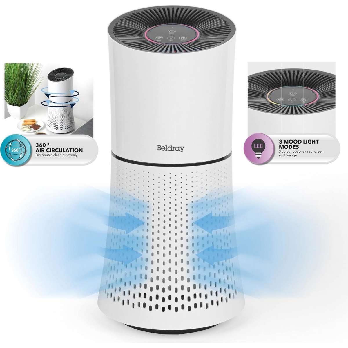 Beldray Total Air Purifier, 22 W, HEPA Filter, 3 Speed Settings, Able