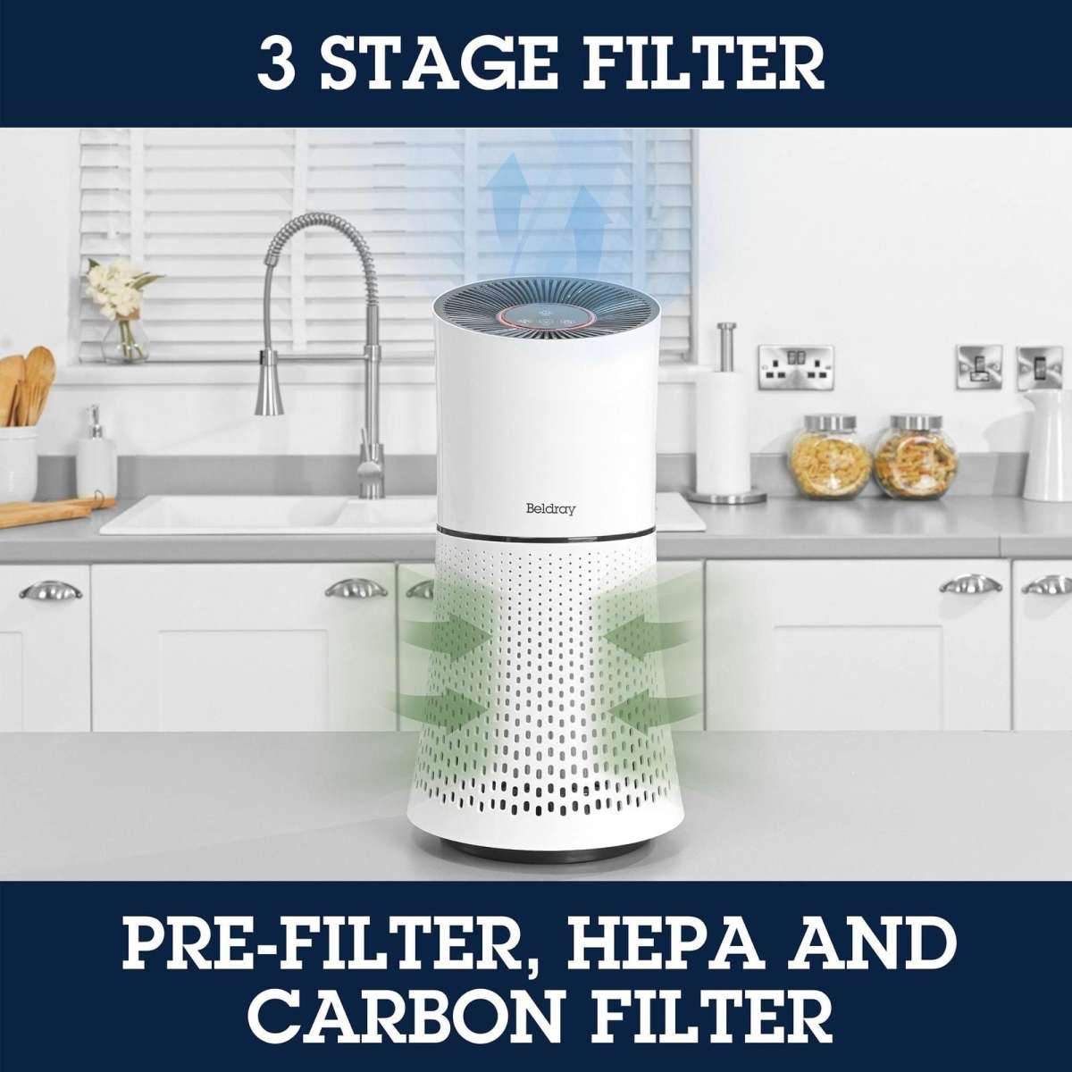 Beldray Total Air Purifier, 22 W, HEPA Filter, 3 Speed Settings, Able to Filter Mould Spores