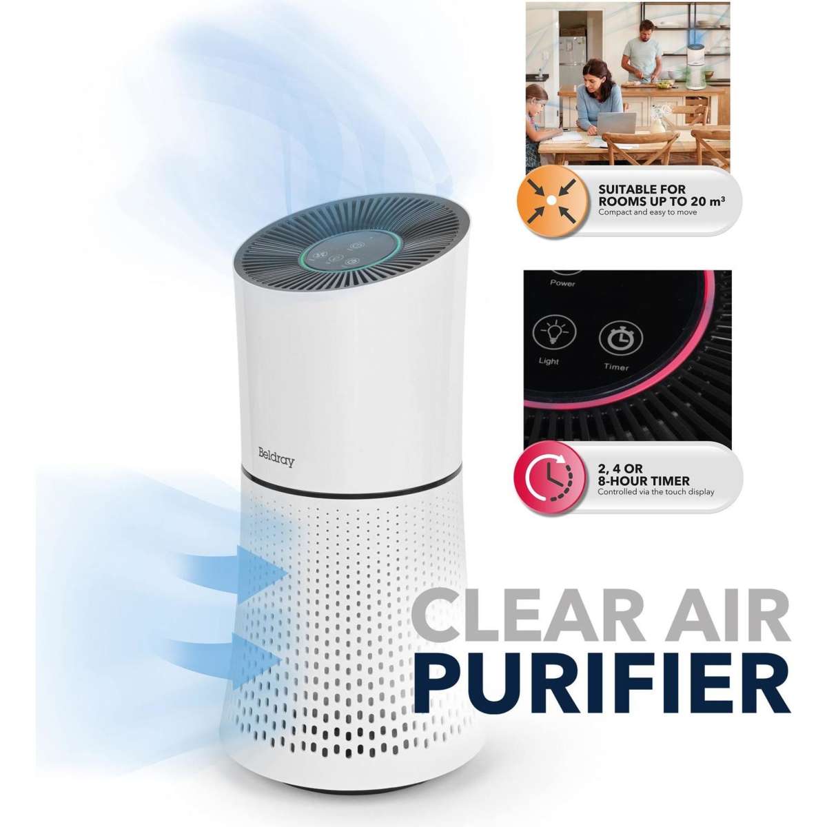 Beldray Total Air Purifier, 22 W, HEPA Filter, 3 Speed Settings, Able