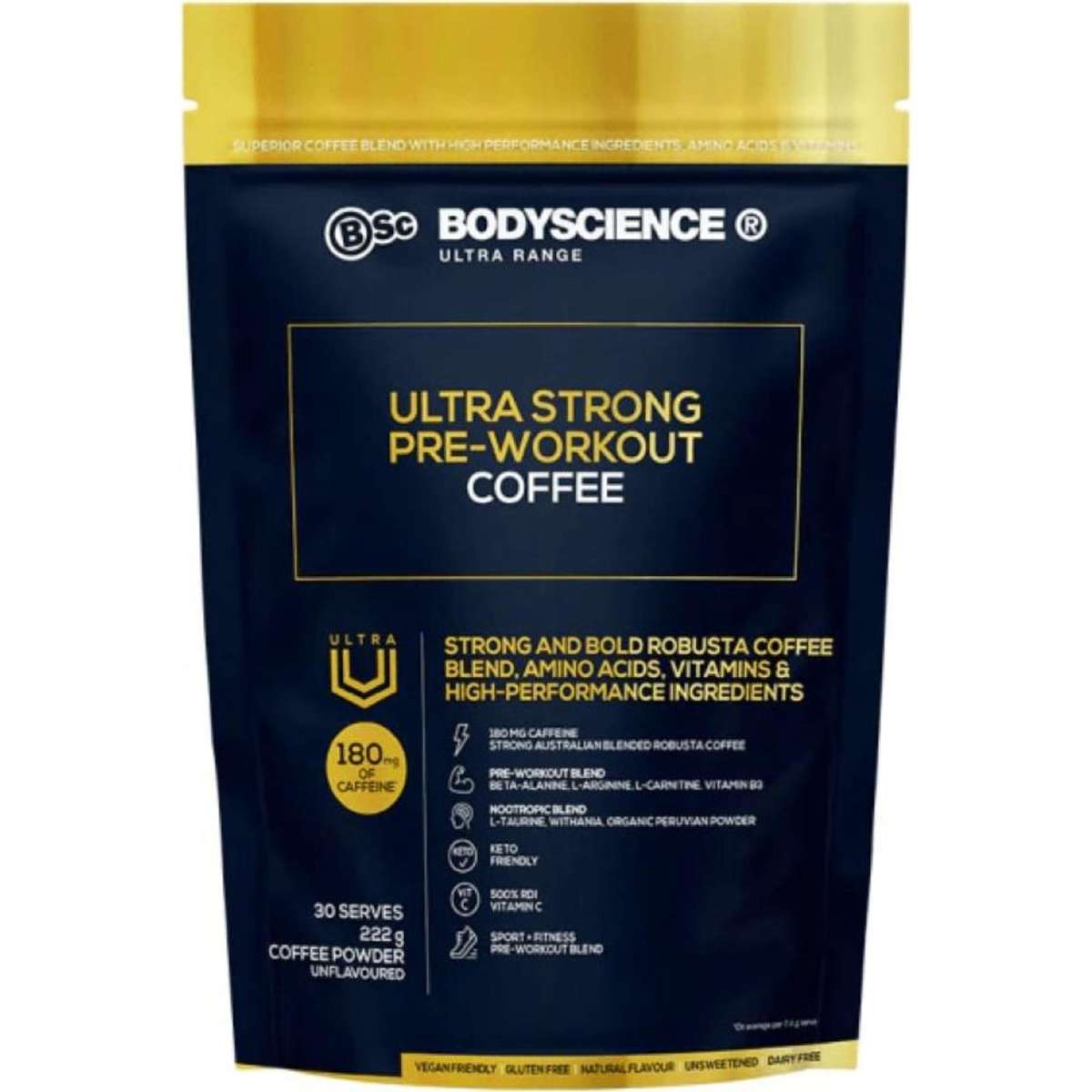 BSc Body Science Ultra Strong Pre Workout Coffee 222g Woolworths