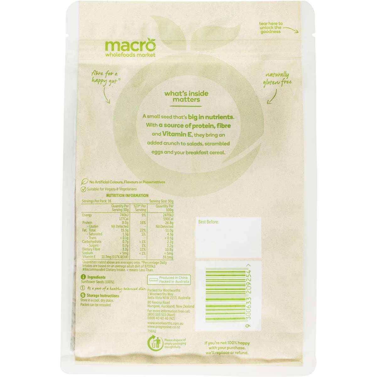 Macro Natural Sunflower Kernels 500g Carton 5pk Woolworths