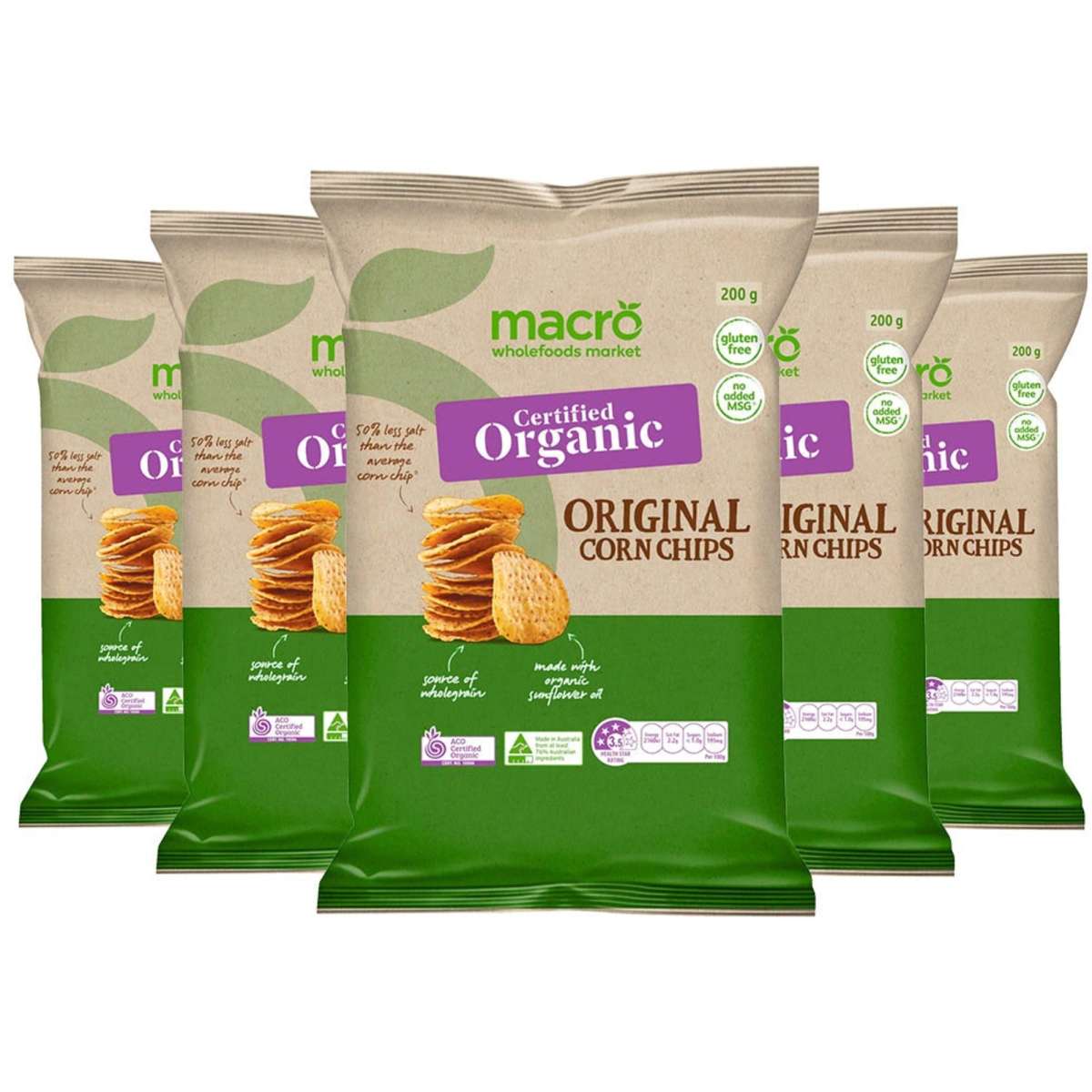 Macro Organic Natural Corn Chips 200g Carton 5pk Woolworths