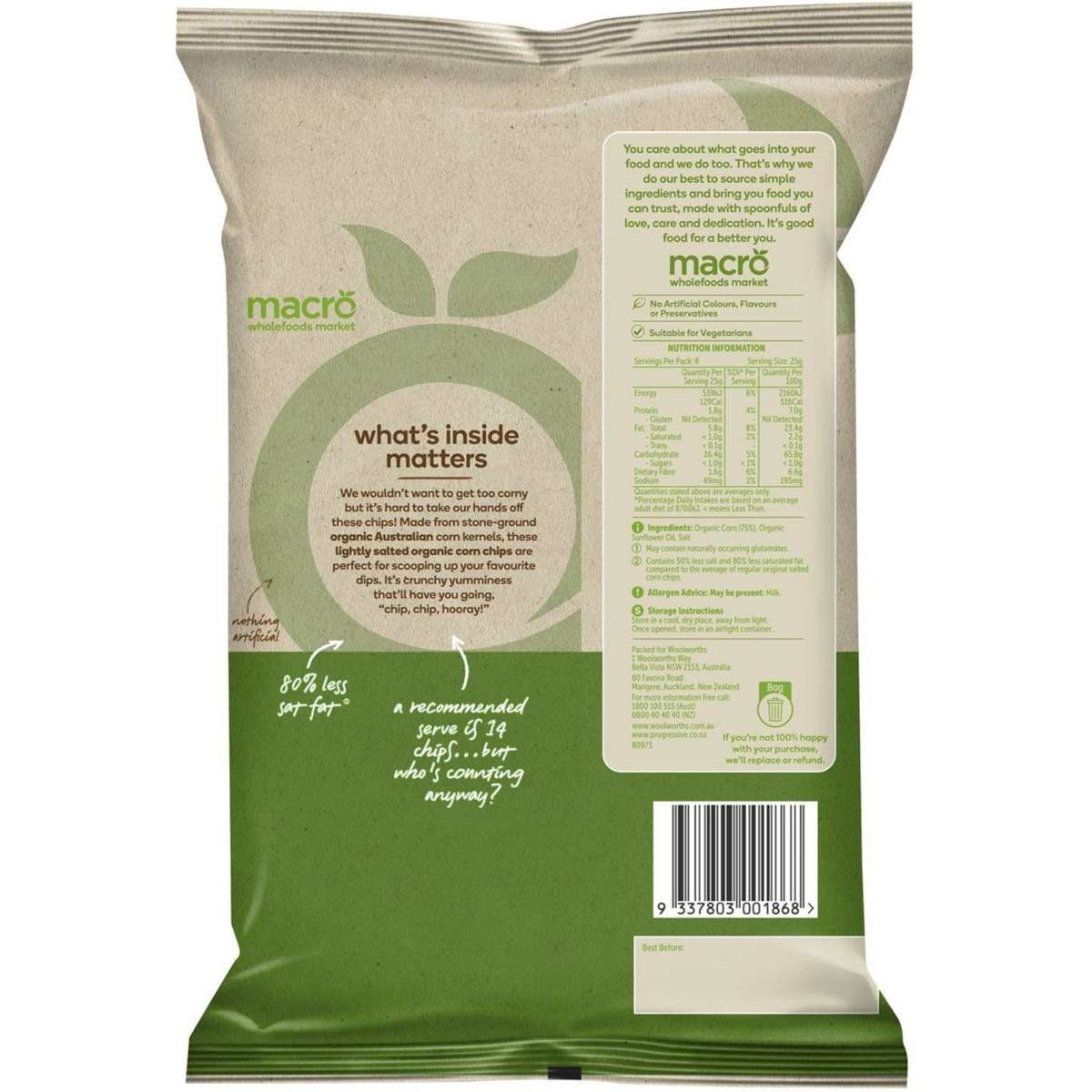 Macro Organic Natural Corn Chips 200g Carton 5pk Woolworths