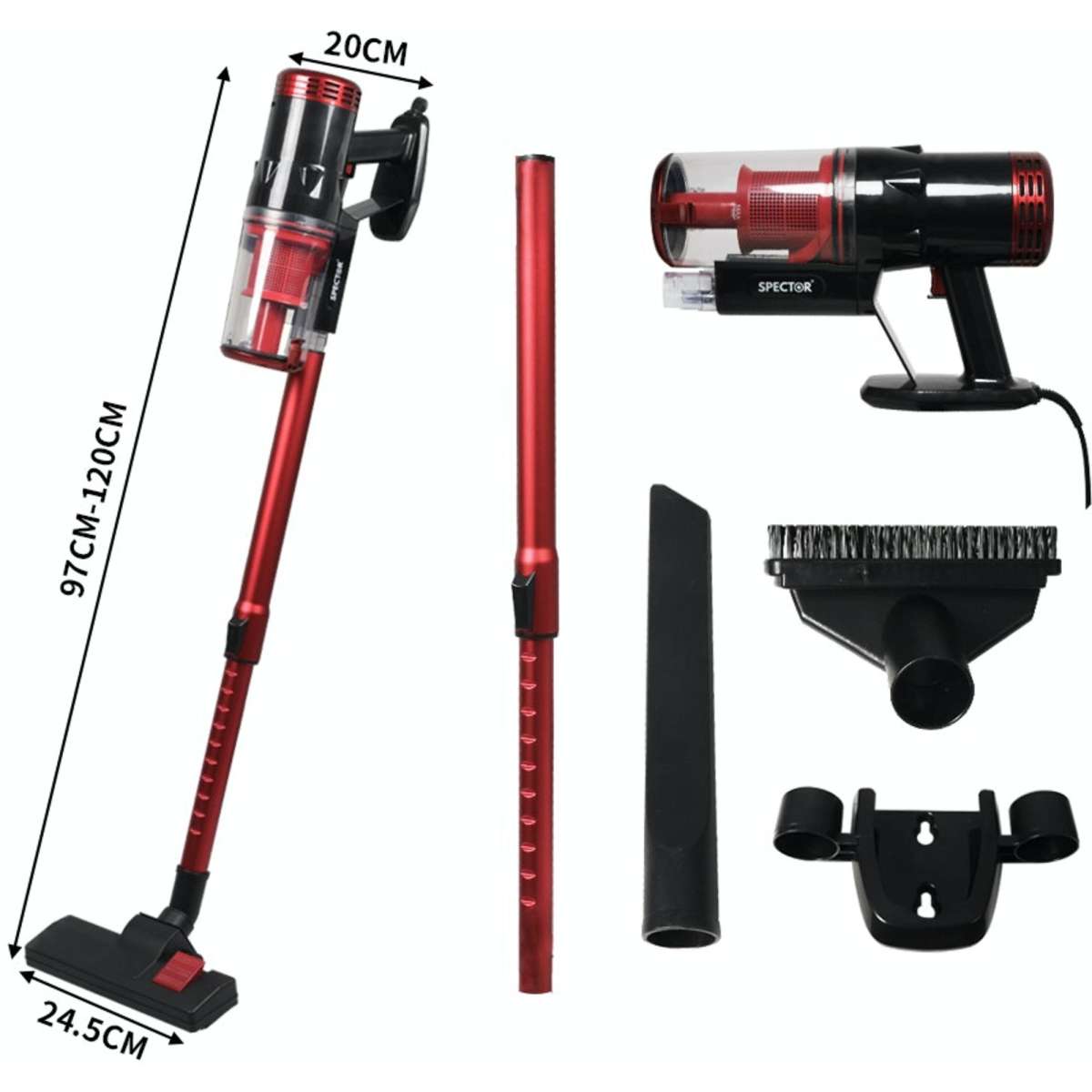 Spector Vacuum Cleaner Corded Stick Handheld Handstick Bagless Cae Vac 400W Coral Red Colour