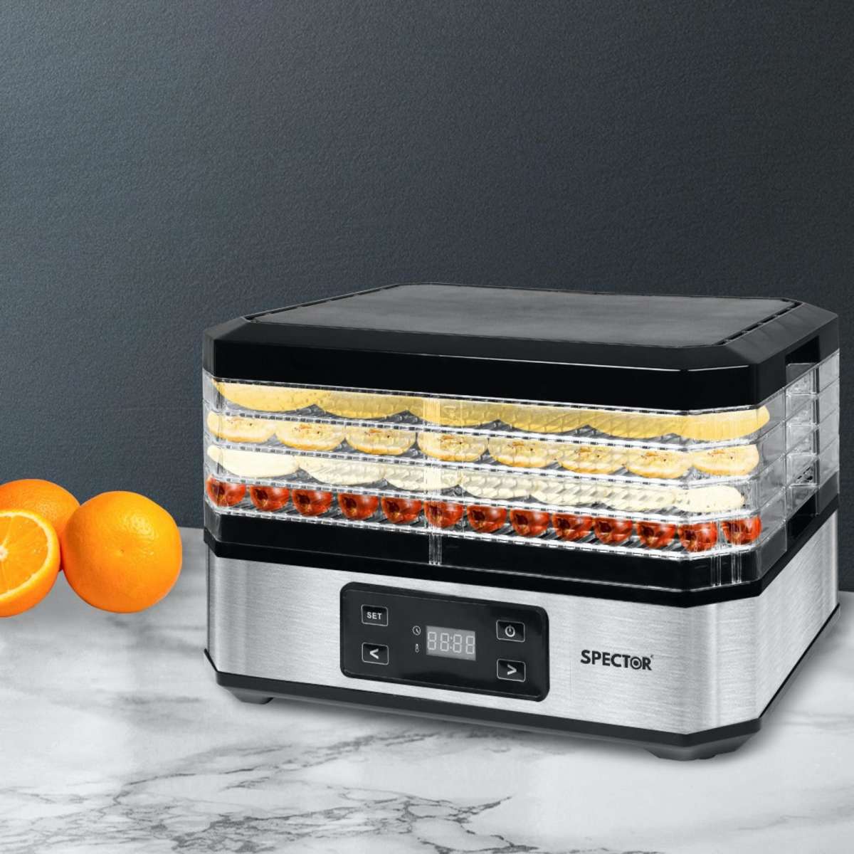 Spector Food Dehydrators Stainless Steel Beef Jerky Maker Fruit Dryer with 5 Trays LCD Display