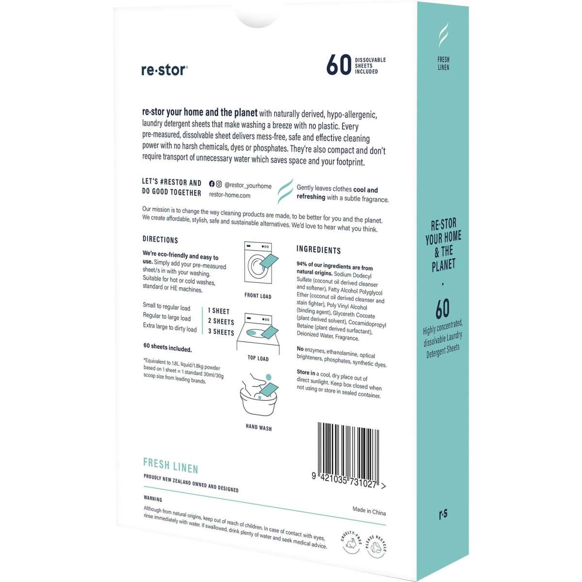 Restor Laundry Detergent Sheets Fresh Linen 60Sheets Woolworths