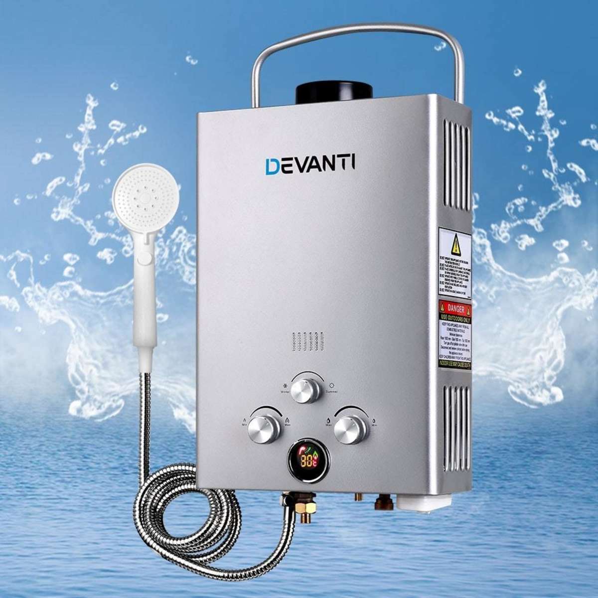 Devanti Gas Hot Water Heater Portable Shower Camping LPG Outdoor