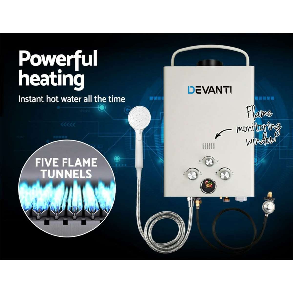 Devanti Portable Gas Water Heater 8L/Min LPG System Grey Woolworths