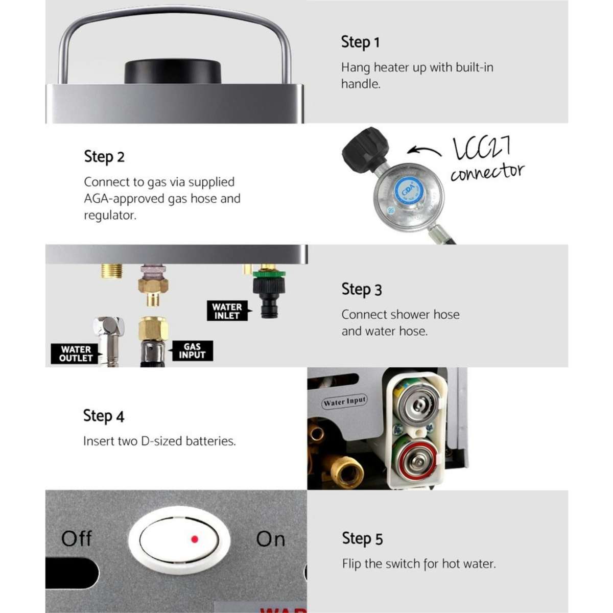 Devanti Portable Gas Water Heater 8L/Min LPG System Grey Woolworths