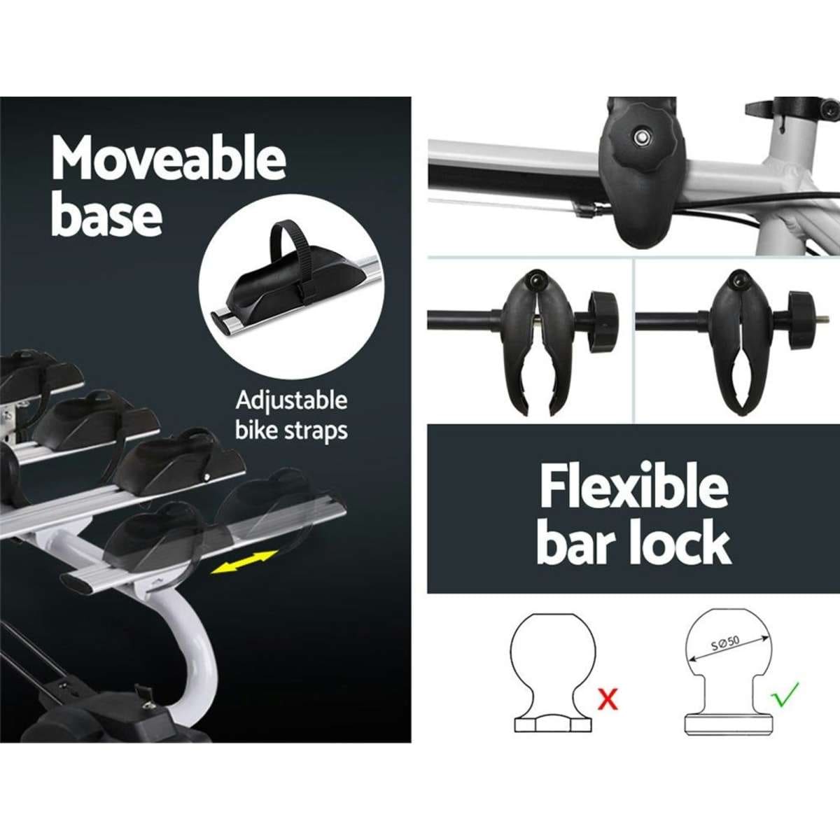 Giantz 4 Bicycle Bike Carrier Rack Car Towbar Hitch Ball Mount Tail light Silver Woolworths