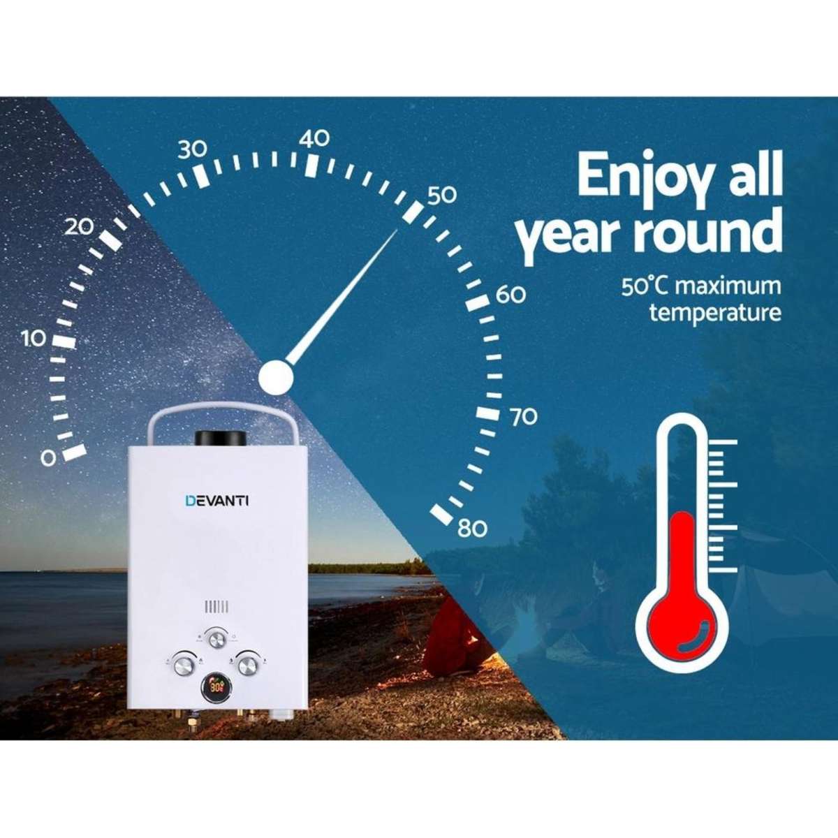 Devanti Gas Hot Water Heater Portable Shower Camping LPG Outdoor