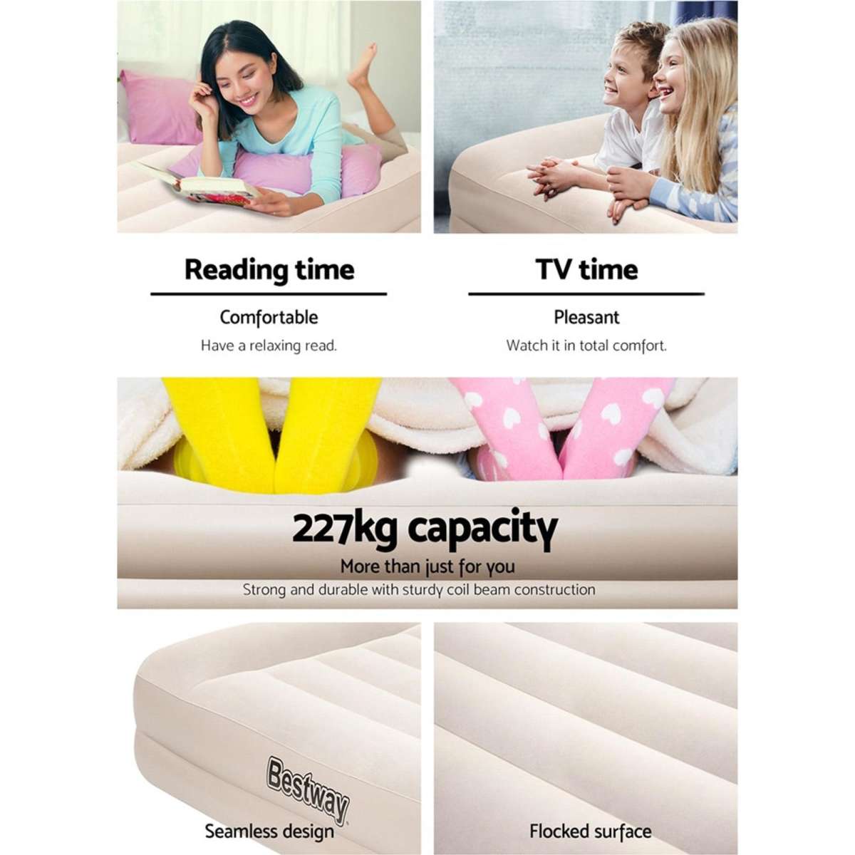 Bestway Air Bed Beds Mattress Single Size Sleep Builtin Pump Camping