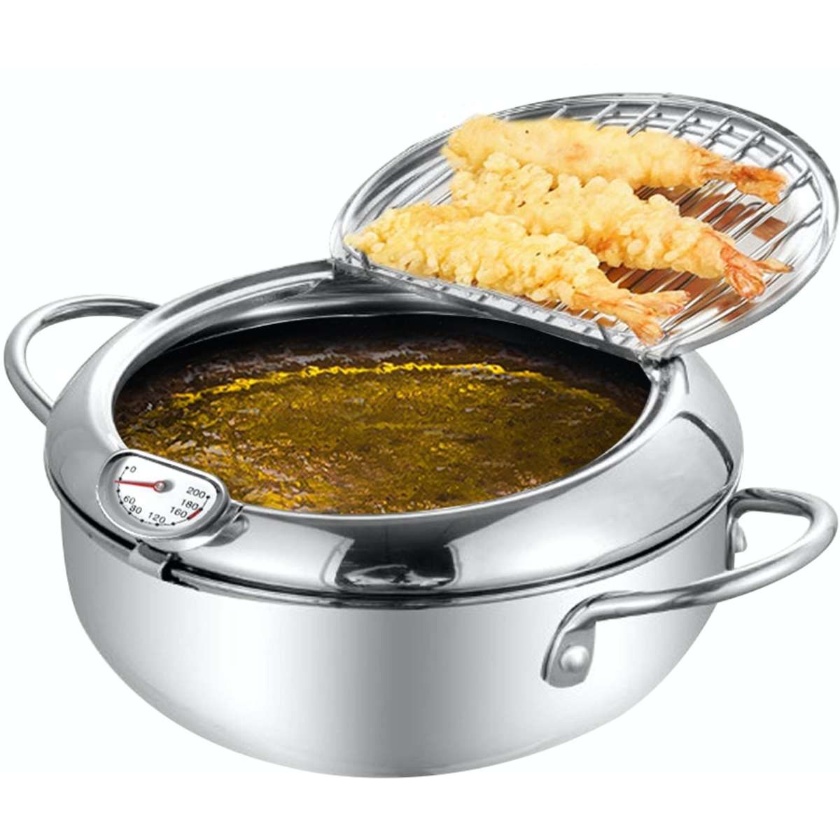 Toque 24cm Japanese Deep Frying Pan Pot Thermometer Kitchen Tempura