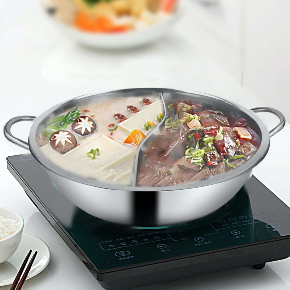 Toque Stainless Steel Twin Mandarin Hot Pot Induction Hotpot Cooker