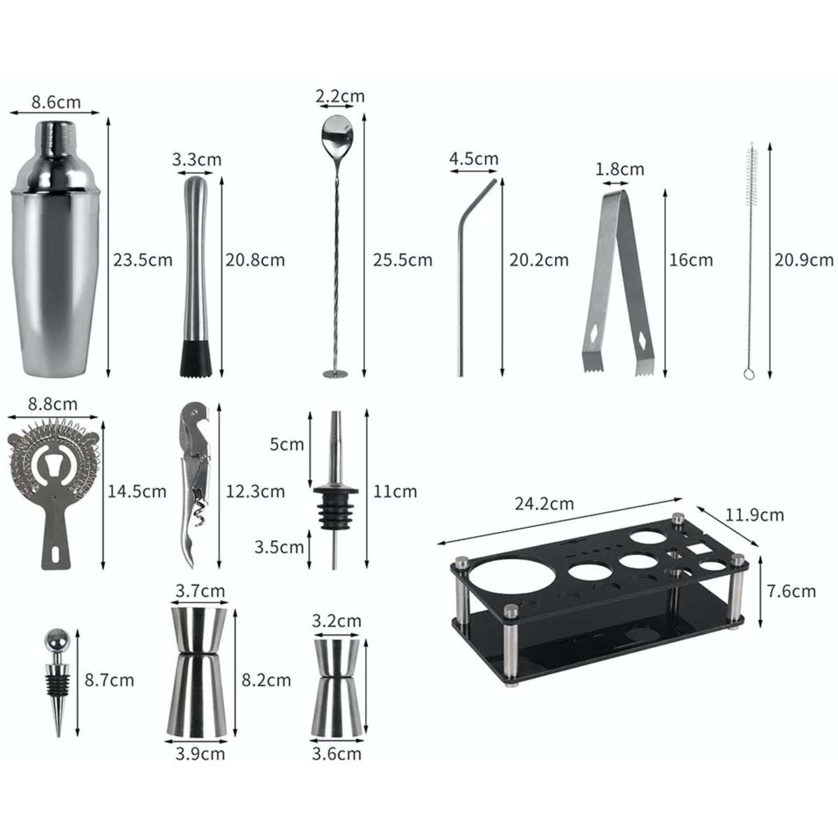 Toque 20pcs Cocktail Shaker Set 750ml Bartender Kit Martini Strainer