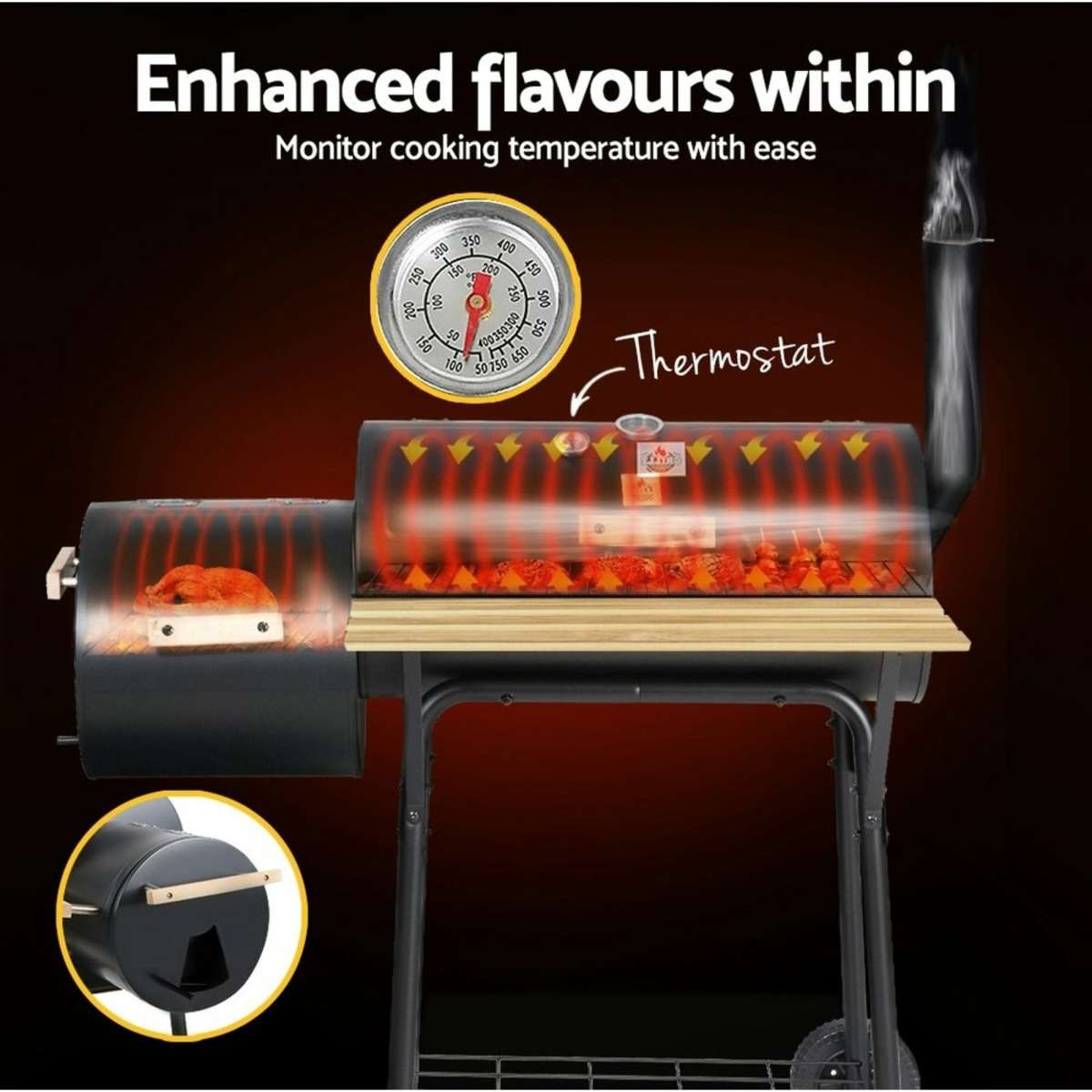 Grillz BBQ Grill 2In1 Offset Charcoal Smoker Woolworths