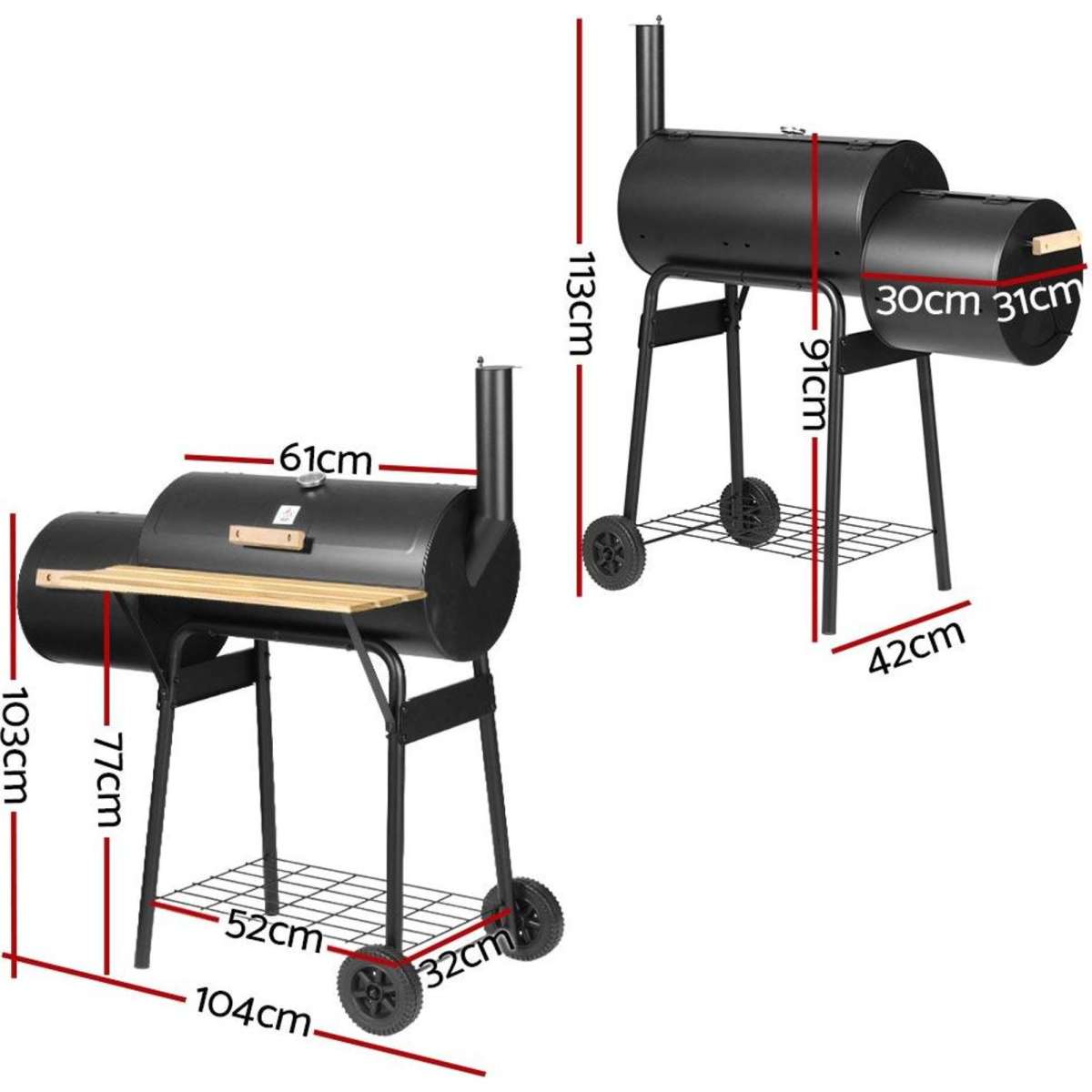 Grillz 2in1 Charcoal Smoker BBQ Grill Roaster Portable Outdoor