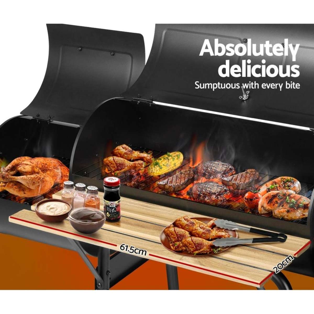 Grillz 2in1 Charcoal Smoker BBQ Grill Roaster Portable Outdoor