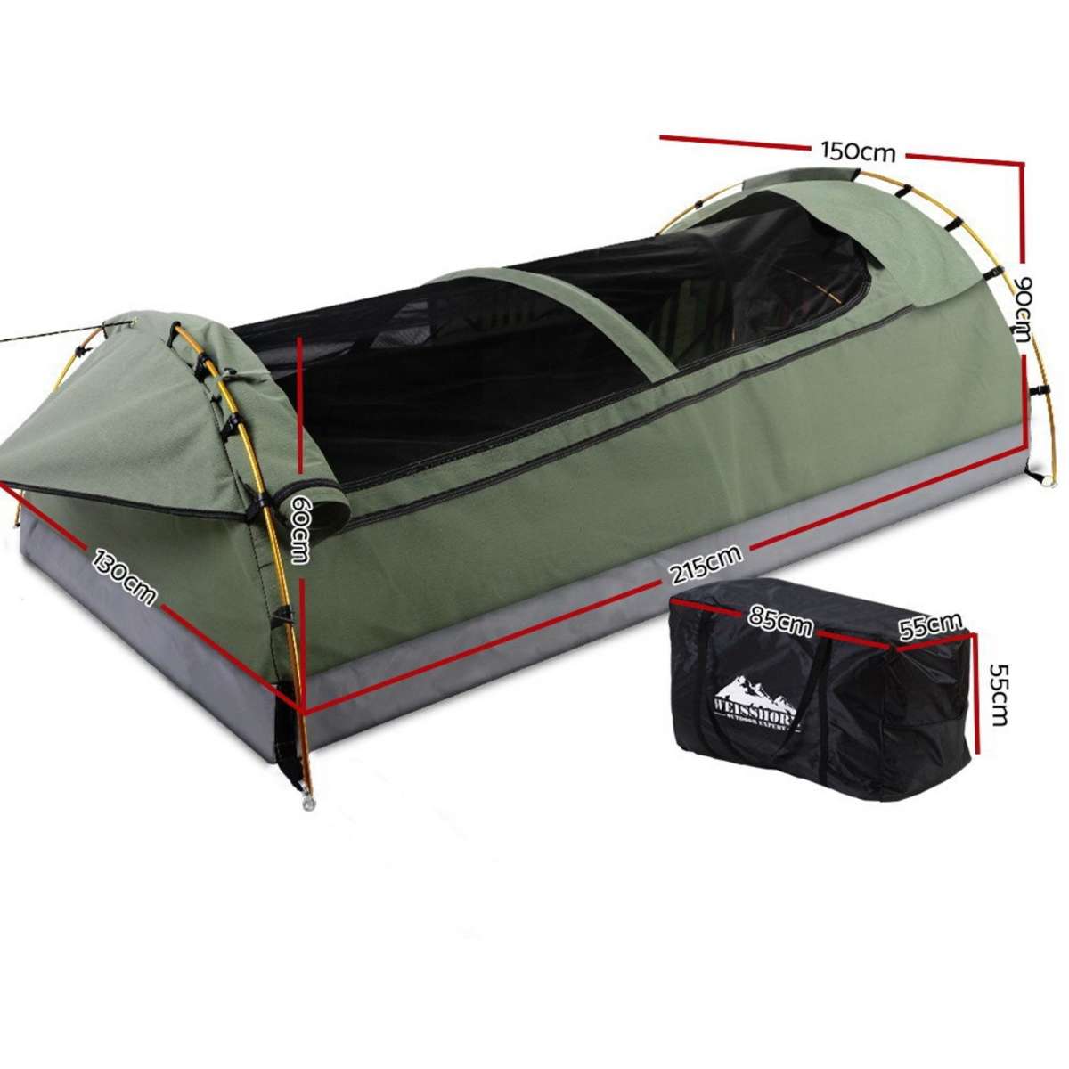 Weisshorn Double Swag Camping Swags Canvas Tent Deluxe Celadon With Mattress Woolworths