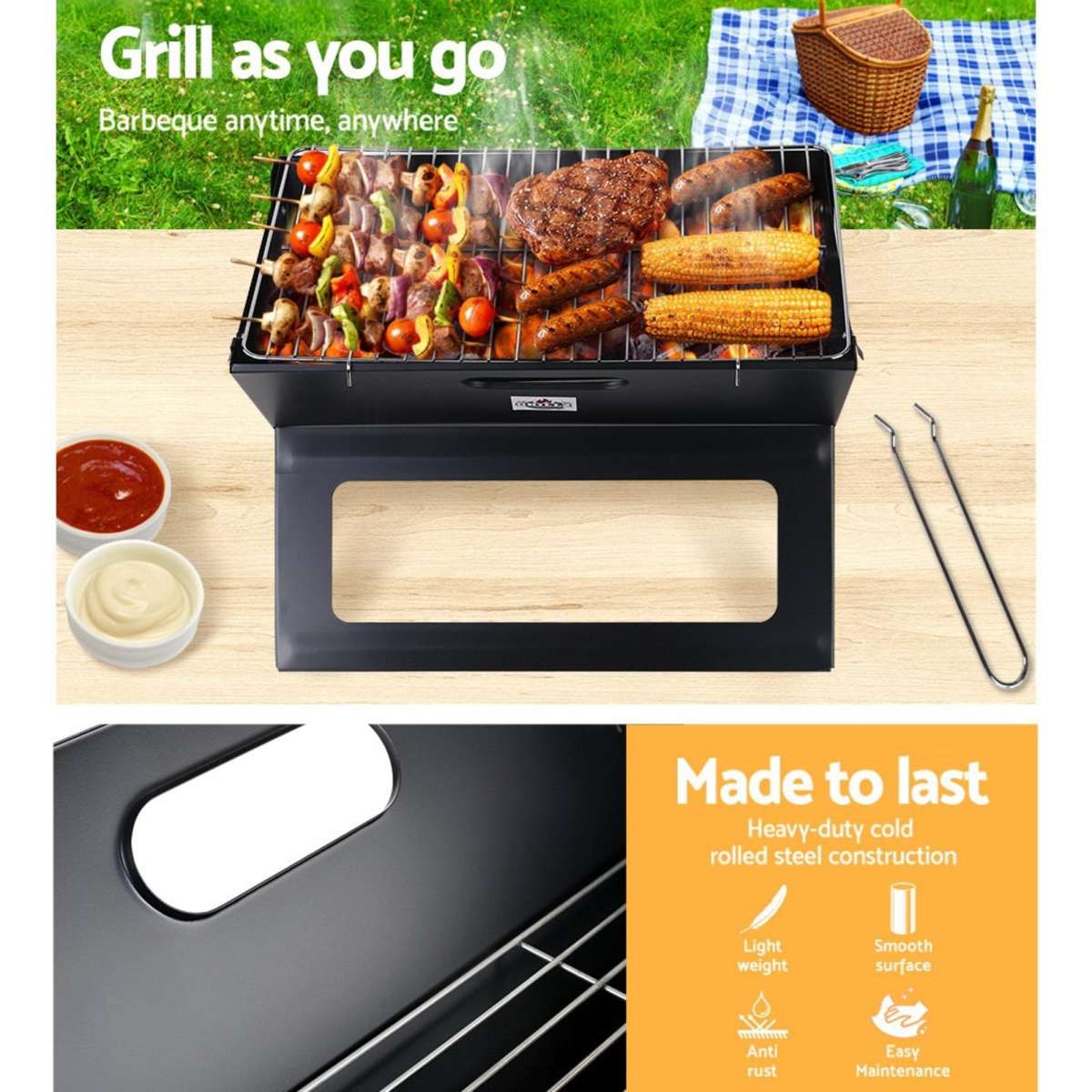 Grillz BBQ Grill Charcoal Smoker Foldable Woolworths