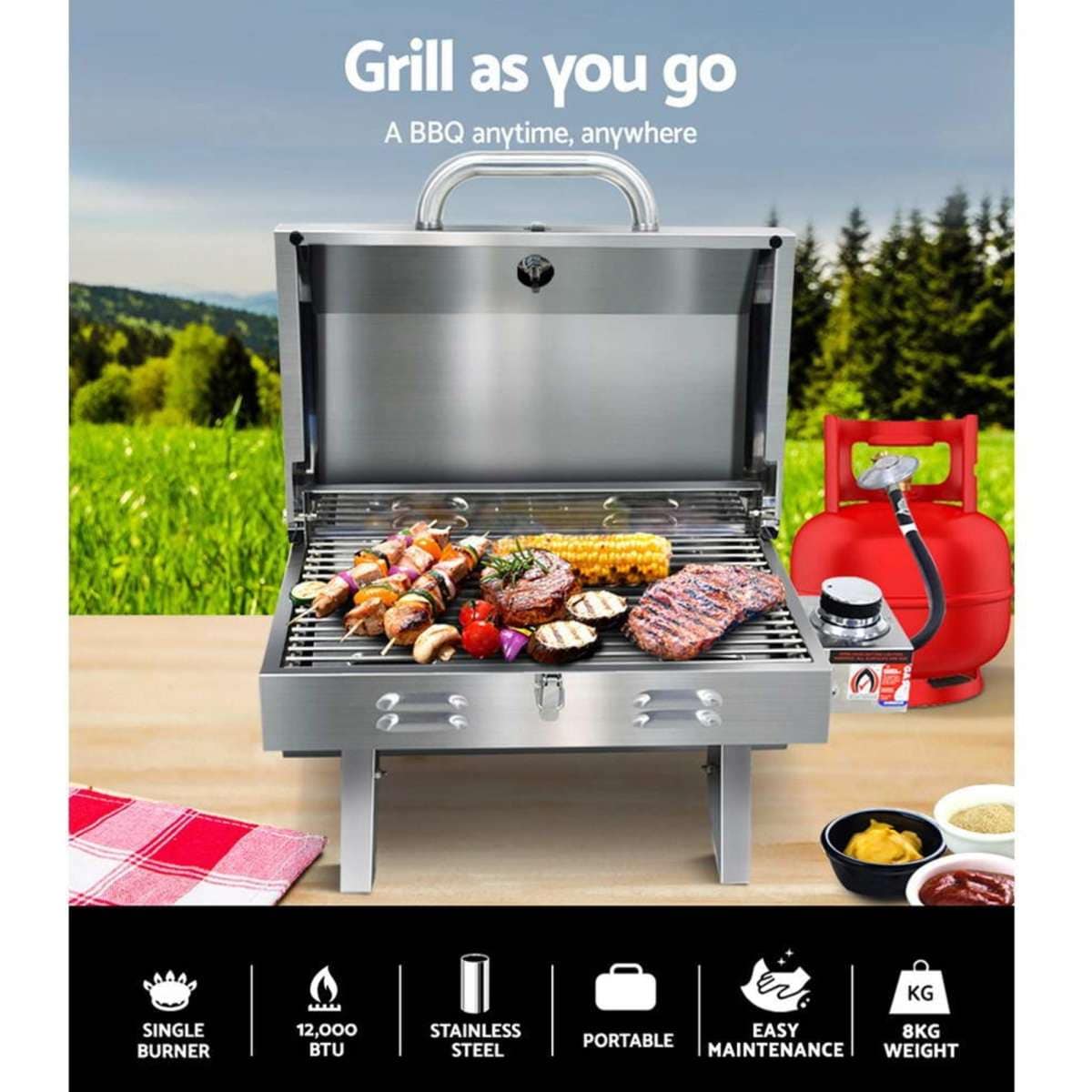 Grillz Portable Gas BBQ Grill Stove Oven Stainless Steel Outdoor