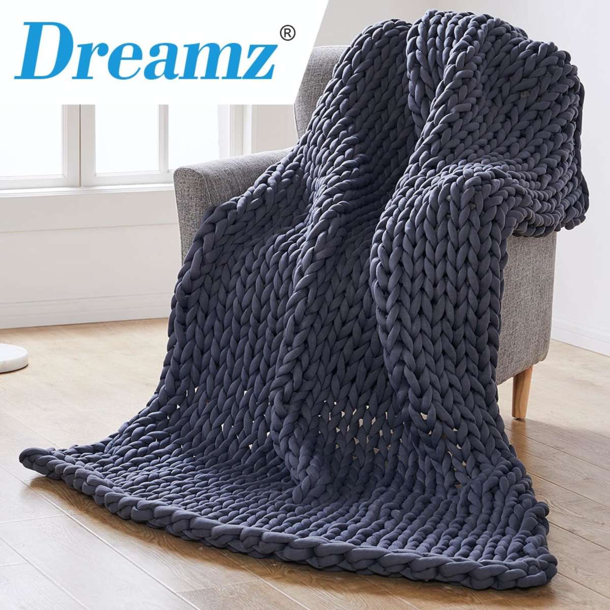 DreamZ Knitted Weighted Blanket Chunky Bulky Knit Throw Warm Winter Blanket 202x151cm 9KG Dark