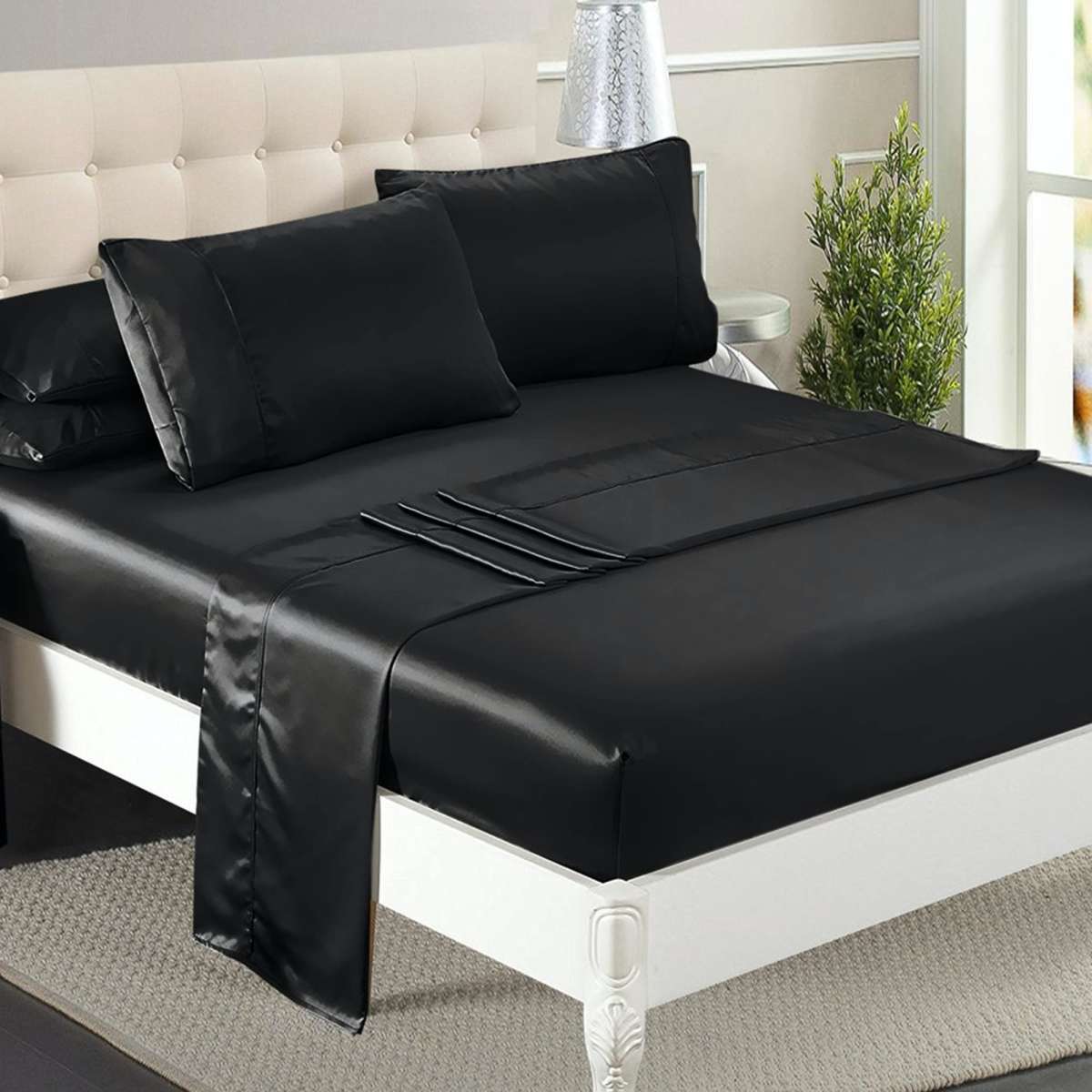 DreamZ Silky Satin Sheets Fitted Flat Bed Sheet Pillowcases Summer
