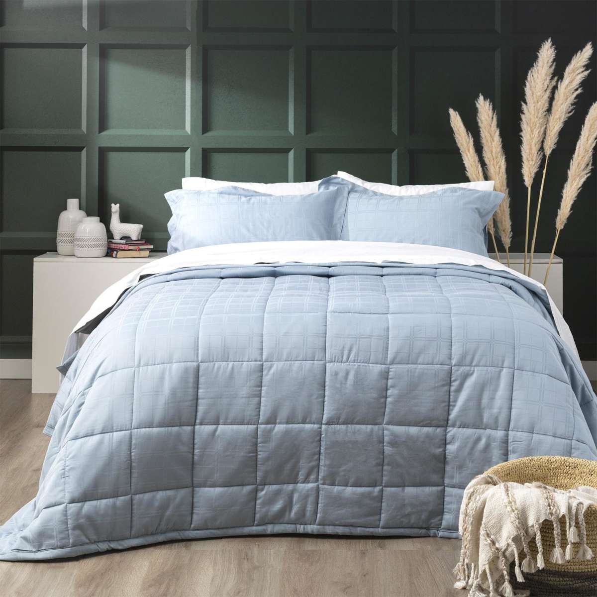 D'Decor Home Willow Cotton Jacquard Comforter Set Queen Bed Sky 500TC