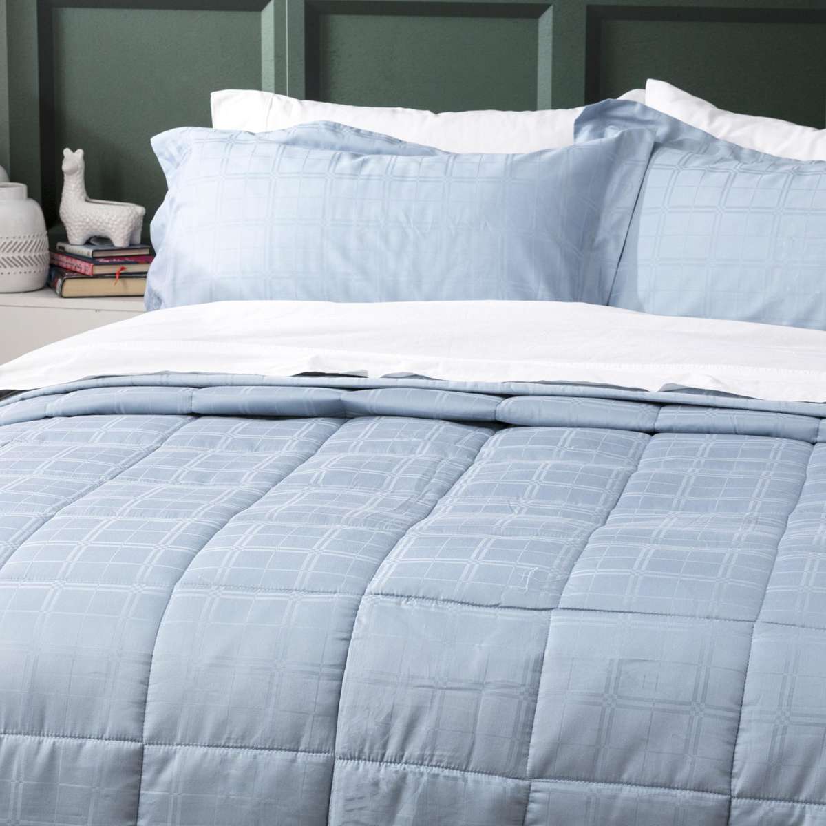 D'Decor Home Willow Cotton Jacquard Comforter Set Queen Bed Sky 500TC